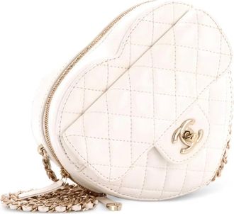 Chanel Borsa a tracolla CC in Love Heart in pelle di agnello trapuntata - Bianco