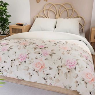 OEM Ropa De Cama Rosalina De Sat&eacute;n De Algod&oacute;n - Flores De Rosas, Color Crudo, Rosa - 220 X 200 Cm