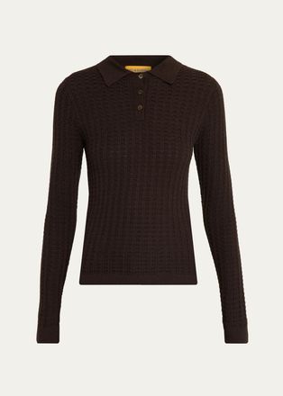 Guest In Residence Waffle-Knit Cashmere Polo Sweater