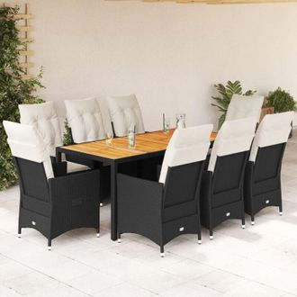 vidaXL Set De Comedor De Jard&iacute;n 9 Pzas Y Cojines Rat&aacute;n Sint&eacute;tico Negro