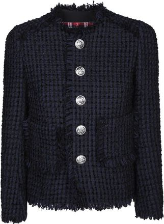 Dsquared2 Blauwe Houndstooth Jas Stijlvolle Knoopsluiting - Dames - Zomerjassen - Blauw - XS - Katoen - Jassen