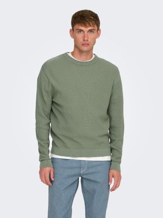 Only & Sons Rundhalspullover ONLY & SONS ONSTONY DS 12 LS WAFFLE CREW KNIT, Herren, Gr. XL, grau (wrought iron), Strick, Obermaterial: 100% Baumwolle, unifarben, 