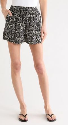 Melrose and Market Floral Cotton Blend Pull-On Shorts in Black- Ivory Jules Floral at Nordstrom Rack, Size Xx-Large