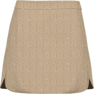 MC2 Saint Barth Herringbone Strass Skirt - Dames - Korte rokken - Beige - M - Rokken