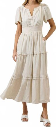 Sugarlips Sandy Shore Palmer Linen Tiered Maxi Dress In Natural