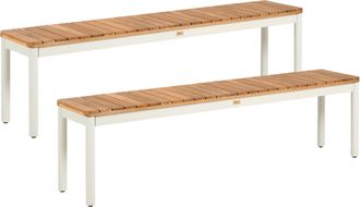 Beliani Conjunto De 2 Bancos De Jard&iacute;n Modernos De Madera De Acacia Con Listones Y Estructura De Metal Marr&oacute;n Corricella