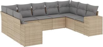 vidaXL Set De Sof&aacute;s De Jard&iacute;n 9 Pzas Con Cojines Rat&aacute;n Sint&eacute;tico Beige Vidaxl