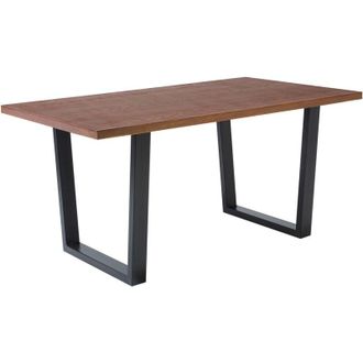 Beliani Mesa De Comedor Industrial R&uacute;stica Moderna Tablero De Madera Patas Cuadradas De Metal 160 X 90 Cm Nogal Oscuro Austin