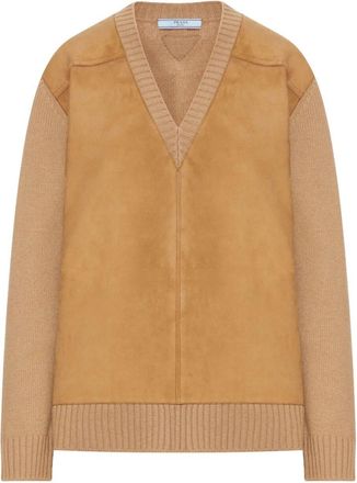 Prada V-Neck Sweater With Suede Details