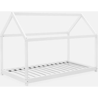 Sweeek Cama Infantil De Pino Natural, 90x190cm, Tobias, Blanco, 196x99x136 Cm