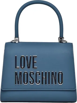 Love Moschino Structured Crossbody Bag With Bold Metallic Lettering And Silver Chain Detail
