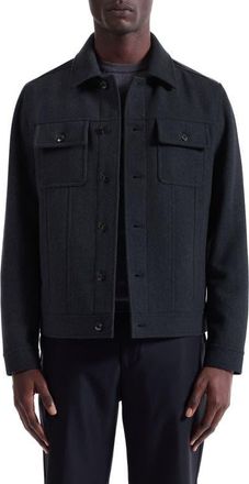 Bugatchi Hybrid Melton & Wool Trucker Jacket in Anthracite at Nordstrom, Size Xxx-Large