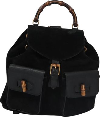 Gucci Vintage Bamboo Backpack Suede Black Suede Backpack Bag (Pre-Owned)