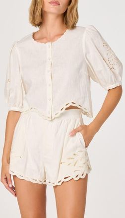 ASTR the Label Joellyn Embroidered Linen & Cotton Top in White at Nordstrom, Size X-Small