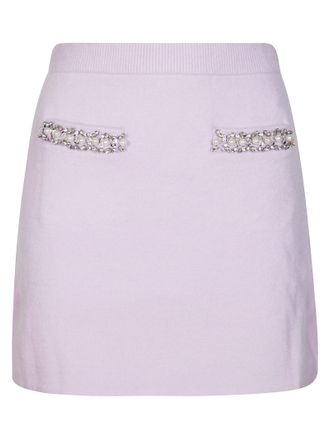Self Portrait Crystal-Embellished Pastel Lavender Mini Skirt