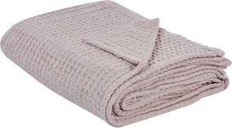 Beliani Beliani - Cotton Bedspread Waffle Pattern Bed Throw Living Room Bedroom Texiles 150 x 200 cm Pastel Pink Chagyl