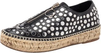 Alexander Wang Black Embellished Leather Platform Espadrille Flats