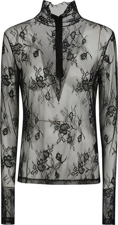 Patrizia Pepe Sheer Lace Long Sleeve Turtleneck Sweater with Intricate Floral Patterns