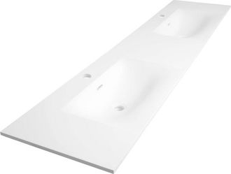 Marcel Breuer Glacier wastafel - 200x46x2cm - 2 wasbakken - 2 kraangaten- fine stone - mat wit