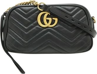 Gucci Pre-owned Cross Body Bags, female, Black, Size: ONE SIZE Pre-owned GG Marmont Leather Shoulder Bag