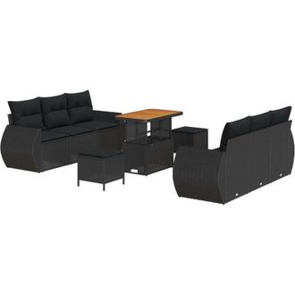 vidaXL Garden Sofa Set with Cushion 9 pcs Black Poly Rattan vidaXL