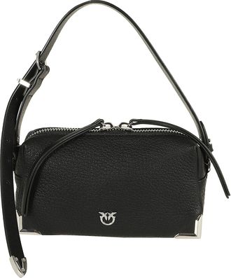Pinko Black Mini Sheep Trittico Grained Leather Bowling Bag