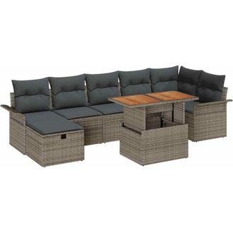 vidaXL Garden Sofa Set Height-Adjustable 8 pcs Grey Poly Rattan vidaXL
