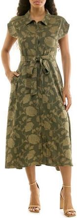 Nina Leonard Floral Cap Sleeve Shirtdress in Dusty Sage at Nordstrom Rack, Size X-Large