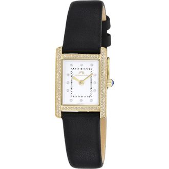 Porsamo Bleu Karolina Diamond & Topaz Leather Strap Watch, 30mm in Black at Nordstrom Rack
