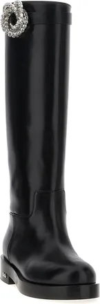 Mach & Mach Womens Black Calfskin Over The Knee Shoe