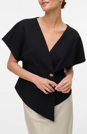 Vero Moda Sonja Short Sleeve Asymmetric Top in Black at Nordstrom Rack, Size X-Small
