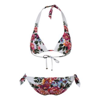 Dolce & Gabbana Bikinis, female, Multicolor, Size: M Triangle Bikini with Floral Bouquet Print