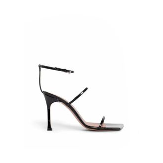 Amina Muaddi High Heel Sandals, female, Black, Size: 8 US Calfskin Stiletto Heel Sandals