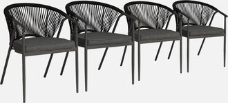 Sweeek Sill&oacute;n De Jard&iacute;n Apilable De Acero Y Cuerdas, Set De 4