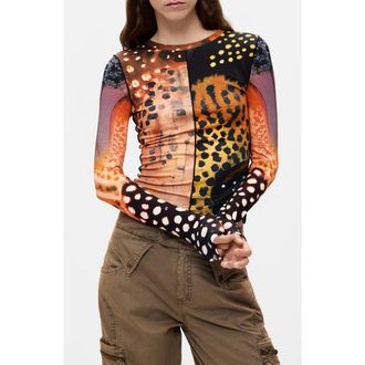 Desigual Print Top in Orange Multi at Nordstrom, Size X-Small