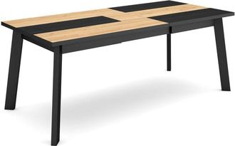 Skraut Home Skraut Home - Mesa Comedor, Mesa Fija Cocina y Salón, 200, Para 10 Comensales, Patas de madera, Estilo Moderno, Roble y negro