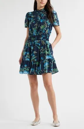 Caslon Ruffle Detail Dress in Navy- Blue Willoughby Floral at Nordstrom Rack, Size Xx-Small