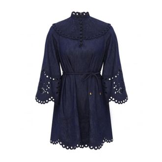 Zimmermann Coco Geborduurd Denim Jurk - Dames - Korte kleedjes - Blauw - S - Denim - Kleedjes