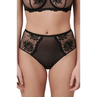 Simone P&eacute;r&egrave;le Intrigue Floral Embroidered Briefs in Black at Nordstrom, Size X-Large