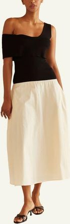 Crescent Contrast One Shoulder Midi Dress in Black/oatmeal at Nordstrom, Size Large