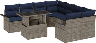 vidaXL Conjunto De Sof&aacute; De Jard&iacute;n 9 Uds. Gris Rat&aacute;n Sint&eacute;tico Vidaxl