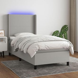 vidaXL Vidaxl - Cama Box Spring Colch&oacute;n Y Luces Led Tela Gris Claro 90x200 Cm