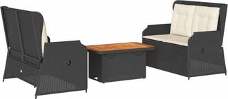 vidaXL Set De Muebles De Jard&iacute;n 3 Pzas Y Cojines Rat&aacute;n Sint&eacute;tico Negro Vidaxl