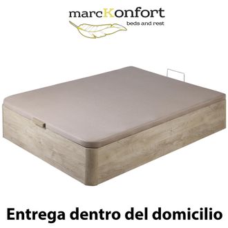 Marckonfort Marckonfort - Canape Abatible 160x200 De Gran Capacidad Con Esquinas Redondeadas En Madera. Base Tapizada 3d Transpirable Color Roble