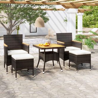 vidaXL Set Comedor Jard&iacute;n 5 Pzas Rat&aacute;n Sint&eacute;tico Y Madera Acacia Negro Vidaxl