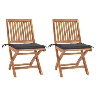 vidaXL Vidaxl - Sedie Da Giardino 2 Pz Con Cuscini Antracite Massello Di Teak