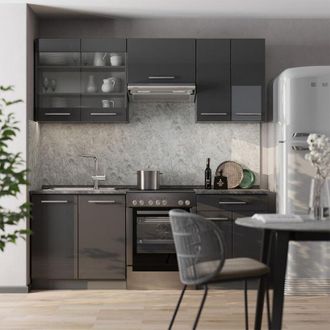 Vicco Mueble De Cocina Fame-line, Antracita Alto Brillo, 200 Cm, Et M&aacute;rmol, Vicco