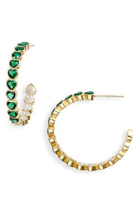 SHYMI Bezel Heart Inside Out Hoop Earrings in Gold/Green at Nordstrom