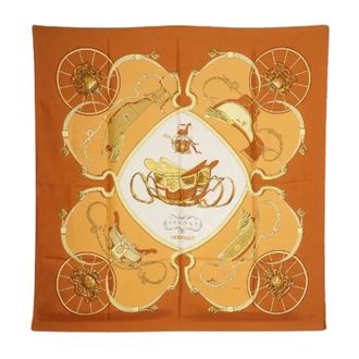 Herm&egrave;s Pre-owned Scarves, female, Brown, Size: ONE SIZE Pre-owned Springs Ledoux Silk Carre 90 Copper Silk