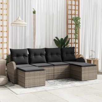 vidaXL Vidaxl - Conjunto De Sof&aacute; De Jard&iacute;n Con Coj&iacute;n 6 Pcs Gris Polirat&aacute;n